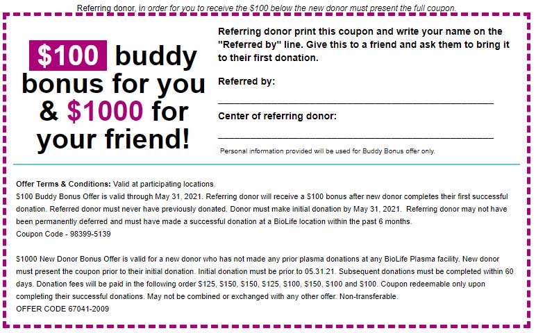 Biolife Refer a friend to donate plasma and Earn Up to $100